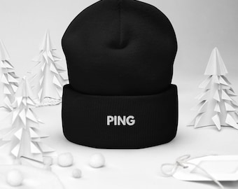 PING Embroidered Beanie | Funny Developer Gift | Programmer Cuffed Knit Hat