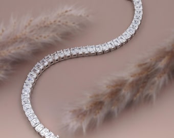 Radiant Cut Moissanite Tennis Bracelet, Sterling Silver Bridal Jewelry