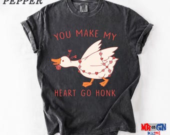 Valentine T-Shirt: Playful Pink Goose Graphic - Couples Matching Style