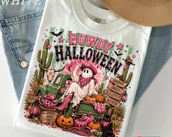 Howdy Halloween Ghost Western Graphic Tee: Spooky Cowgirl Comfort Colors Shirt