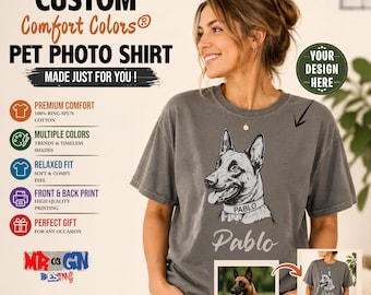 Custom Pet Photo Shirt, Personalized Dog Portrait Graphic Tee | Pet Name Memorial Owner Gift