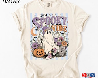 Spooky Vibe Ghost Halloween Comfort Colors Graphic Tee Women Fall