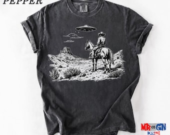 Western Alien Cowboy Shirt, Vintage UFO Tee (Retro 90s Style)