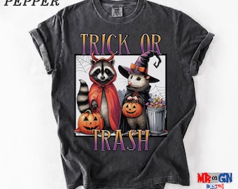 Trick or Trash Raccoon Possum Halloween Shirt Funny Spooky Animal Costume Party Graphic Tee