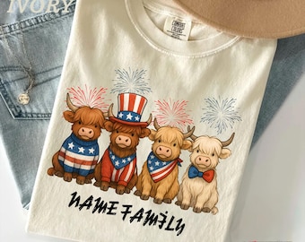 Highland Cow Family Shirt Patriotic Fireworks (Custom July 4th Tee)