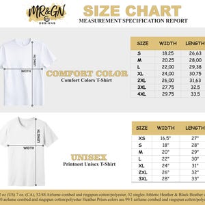 The image is a size chart for a men's t-shirt, providing measurements for different sizes and corresponding widths.