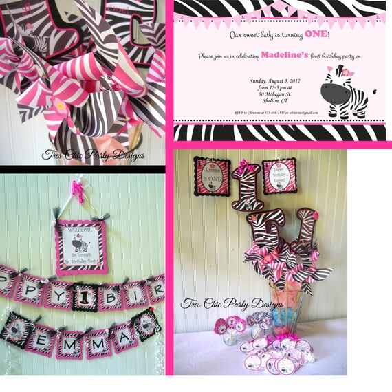 Items similar to Hot Pink Zebra birthday decoration, zebra print