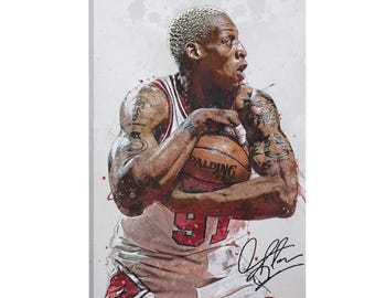 Basketball Star Dennis Rodman Signed Poster  Wall Art Picture Painting Poster Canvas Print Artworks Bedroom Living Room Decor