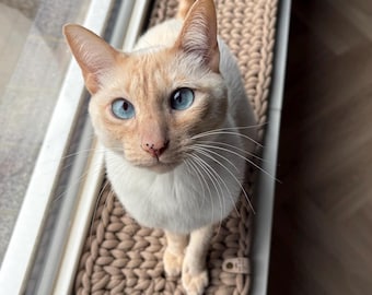 Tapete ovalado para alféizar de ventana hecho a mano | Tapete para comida de perros y gatos | Cama solar para gatos | Tapete para alféizar de ventana |