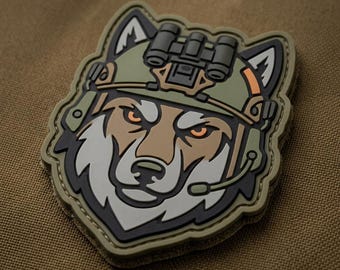 PATCH PVC Tactical Wolf, Military Morale Patch for Backpacks, Od Green Gear Badge, Gift for Men Veteran, Hook and Loop Rubber Emblem