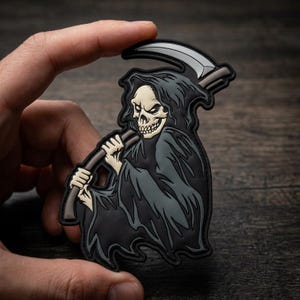 PATCH PVC Grim Reaper Morale Patch, Tactical Death Scythe Emblem Hook and Loop for Backpack Jacket, Military Airsoft Dark Gothic Gear Gift