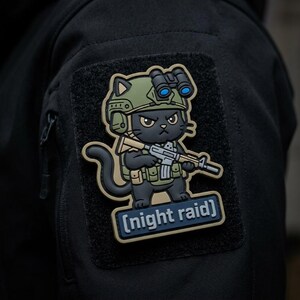 PATCH PVC Night Raid Morale Patch, Tactical Black Cat NVG Emblem Hook and Loop for Backpack Jacket, Airsoft Military Combat Operator Gift