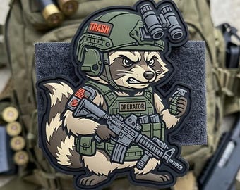 PATCH PVC Trash Panda Morale Patch, Tactical Raccoon NVG Emblem Hook and Loop for Backpack Jacket, Airsoft Military Combat Operator Gear