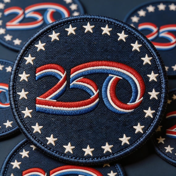 Round 250 Anniversary USA Patch – Embroidered Stars Iron-On Sew-On