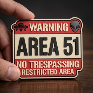 PATCH PVC Retro Warning Area 51 Morale Patch No Trespassing Alien UFO Restricted Sign Tactical Military Science Fiction Badge Hook Loop