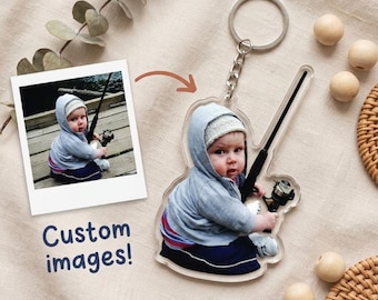 Custom Acrylic Photo Block Keychain Personalized Gift For Future Angler Birthday Christmas Keepsake Cute Baby Fish Charm Clear  Keyring