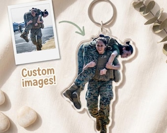 Custom Acrylic Photo Block Keychain Personalized Gift For Firefighter Birthday Father Day Keepsake Brave Family Charm Clear Die Cut Keyring
