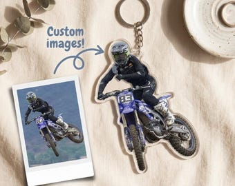 Custom Acrylic Photo Block Keychain Personalized Gift For Biker Birthday Christmas Keepsake Cool Dirt Bike Charm Clear Die Cut Keyring
