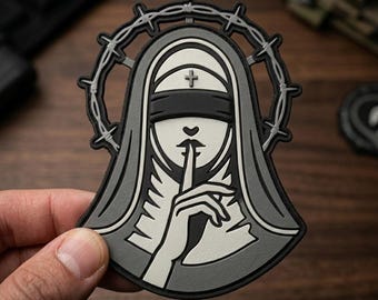 PATCH PVC Blind Nun Shh Tactical Morale Patch for Backpack Jacket, Gothic Barbed Wire Demon Badge Hook and Loop Gear, Edgy Gift for Men