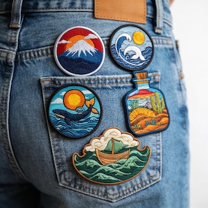 Custom Embroidered Patches – Nature Scenes, Mountains, Ocean, Desert Landscapes (Iron On)