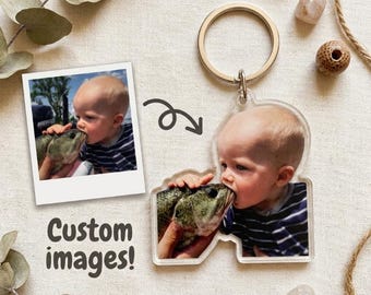Custom Acrylic Photo Block Keychain Personalized Gift For New Dad Funny Birthday Present Keepsake Cute Baby Fish Charm Clear Die Cut Keyring