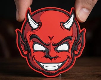 PATCH PVC Red Devil Face Tactical Morale Patch for Backpack Hat, Cool Satan Demon Badge Hook and Loop Gear, Funny Edgy Gift for Men
