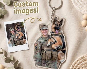 Custom Acrylic Photo Block Keychain Personalized Gift For Soldier Deployment Christmas Keepsake Proud K9 Dog Charm Clear  Keyring Picture