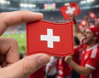 Switzerland Flag PVC PATCH, Swiss Pride Cross Emblem, Tactical Morale Badge for Backpacks, Soccer Football Fan Gear Hook Loop Fastener Gift