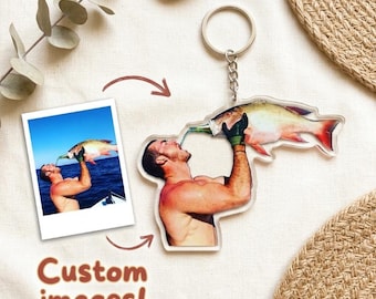 Custom Acrylic Photo Block Keychain Personalized Gift For Fisherman Funny Birthday Present Keepsake Silly Fish Charm Clear Die Cut Keyring