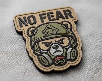 PATCH PVC Tactical Bear No Fear, Gas Mask Morale Patch for Backpacks, Military Rubber Badge, Gift for Men Veterans, Hook and Loop Emblem
