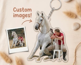 Custom Acrylic Photo Block Keychain Personalized Gift For Horse Lover Birthday Anniversary Keepsake Cute Pet Charm Clear Die Cut Keyring