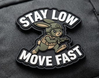 PATCH PVC Stay Low Move Fast Tactical Bunny Morale Patch Rifle Rabbit Badge for Backpack Jacket Hat Range Bag Gear Military Gift for Men