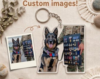 Custom Acrylic Photo Block Keychain Personalized Gift For Veteran Deployment Christmas Keepsake Proud K9 Medal Charm Clear Die Cut Keyring