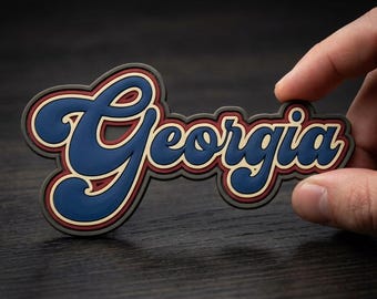 PATCH PVC Retro Georgia Script Lettering Morale Patch 3D Layered Text State Souvenir Travel Tactical Military Badge Backpack Hook Loop