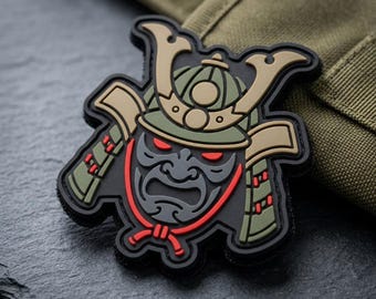 PATCH PVC Samurai Helmet Japanese Oni Mask Morale Patch Tactical Bushido Badge for Backpack Jacket Hat Uniform Gear Military Gift for Men