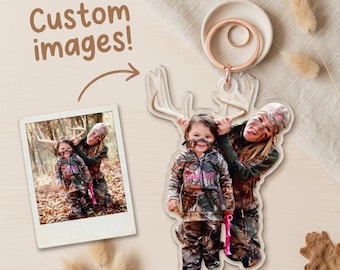 Custom Acrylic Photo Block Keychain Personalized Gift For Hunting Mom Birthday Christmas Keepsake Cute Family Charm Clear Die Cut Keyring
