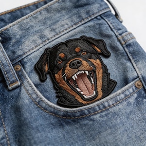 Rottweiler Embroidered Patch - Fierce Dog Iron-On Sew-On Badge for Jackets & Backpacks