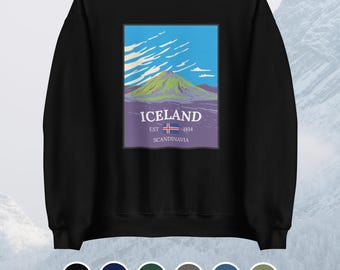 Sudadera unisex con volcán de Islandia: inspirada en la tranquilidad islandesa - Suéter de cuello redondo con paisaje de Islandia