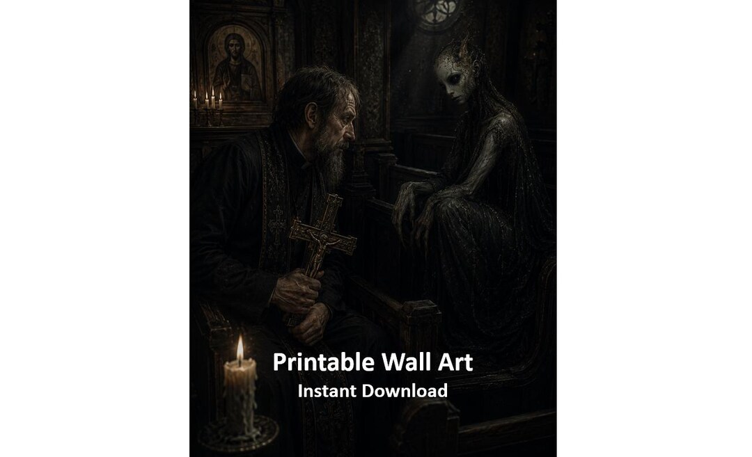 Haunting Gothic Horror Wall Art Printable, Creepy Church Entity, Dark ...