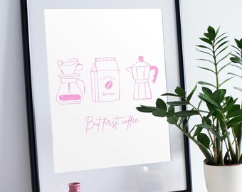 Hand Drawn Coffee Bar Printable Wall Art Minimal Drawing Kitchen Decor Printable Apartment Poster Foodie Print Gift Idea Budget Friendly