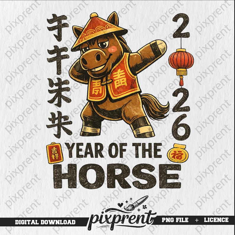 Year of the Horse 2026 PNG | Chinese New Year Sublimation Design, Lunar ...