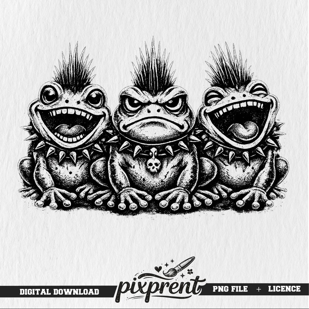 Punk Rock Toads PNG, Gritty Alt Frog Illustration, Three Toads Band ...