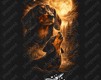 Dackel Mond PNG, lustiger Weiner Hundeliebhaber Retro Design (digitaler Download, kommerzielle Lizenz inklusive)