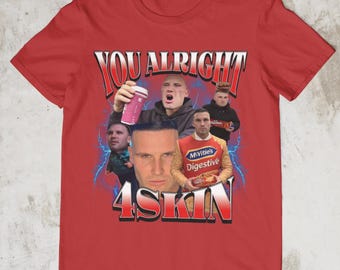 Camiseta GymSkin “You Alright 4 Skin” con meme divertido, camiseta con meme viral del Reino Unido, camiseta con meme de galleta digestiva, ropa con meme de gimnasio, camiseta gráfica de moda