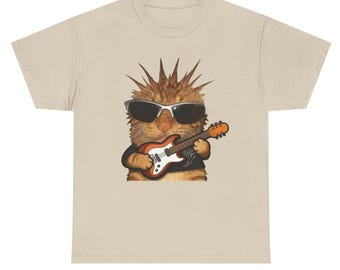 Camiseta divertida de gato con guitarra – Camiseta musical de animales adorable, camiseta de gato rockero, regalo divertido para amantes de la música, camiseta estética de animales. Estilo Y2K.