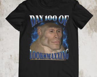 Camiseta del día 100 de Looksmaxxing, camiseta divertida con meme de gimnasio, camiseta de motivación masculina Sigma, camiseta viral de TikTok con meme, camiseta estética con humor para entrenar