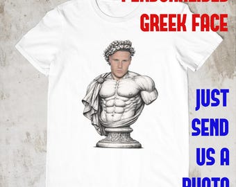 Camiseta personalizada con estatua griega – Camiseta con rostro personalizado, camiseta divertida con retrato personalizado, camiseta estética con escultura griega, idea de regalo única
