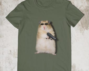 Camiseta divertida con meme de hámster, camiseta genial de hámster con gafas de sol, camiseta viral de animales divertidos, camiseta gráfica de meme atrevida, regalo de moda urbana