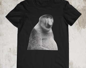 Funny Proboscis Monkey Shirt Black and White, Viral Monkey Meme T-Shirt, Sad Monkey Graphic Tee, Weird Monkey Streetwear, Funny Animal Shirt