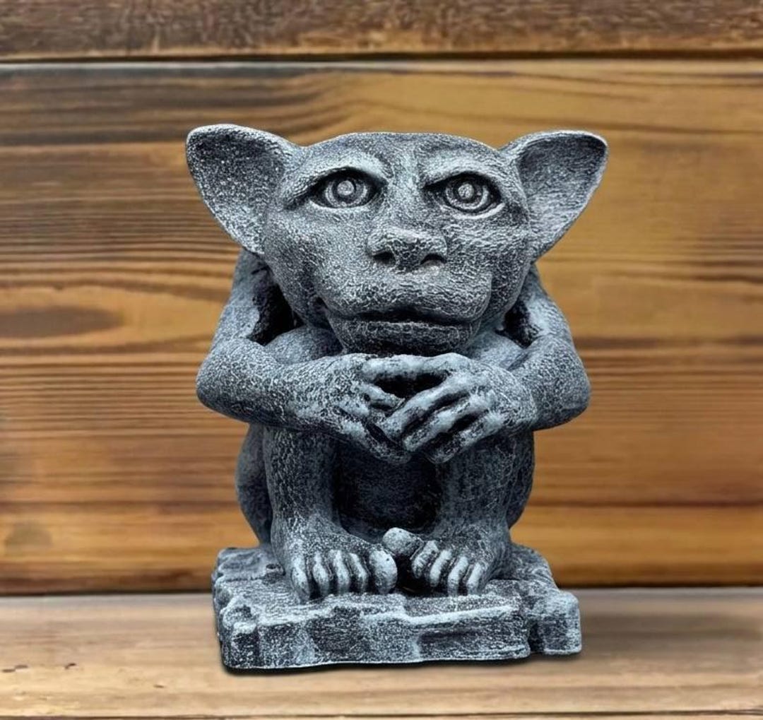 Gargoyle Display Thinking Gargoyle Statue Concrete Gothic Creature Figurine Fantasy ...